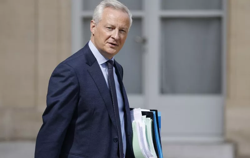 French Minister for the Economy and Finances Bruno Le Maire leaves after the weekly cabinet meeting at the presidential Elysee Palace in Paris, on August 30, 2023. (Photo by Ludovic MARIN / AFP)