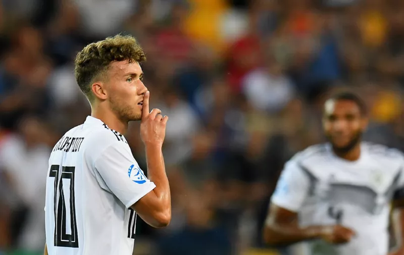 UDINE, ITALY &#8211; JUNE 23: Luca Waldschmidt of Germany celebrates after scoring the opening goal during the 2019 UEFA U-21 Group B match between Austria and Germany at Stadio Friuli on June 23, 2019 in Udine, Italy. (Photo by Alessandro Sabattini/Getty Images)
