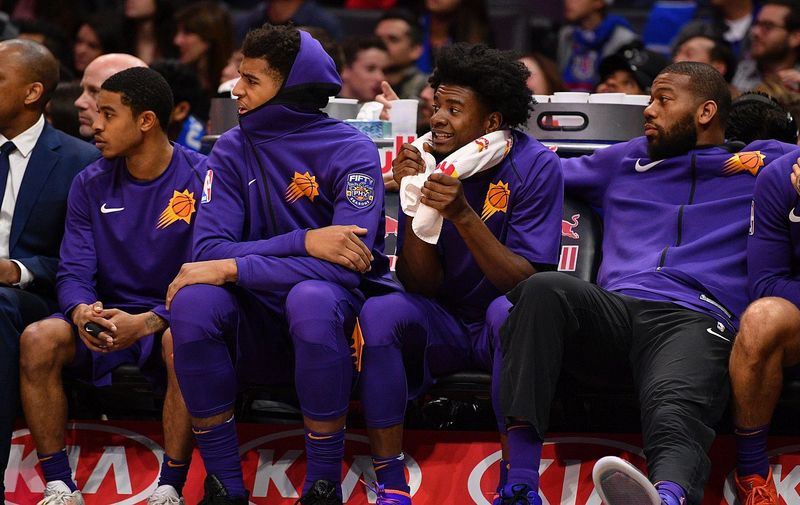 LOS ANGELES, CA &#8211; DECEMBER 20: Phoenix Suns Forward Marquese Chriss (0) (hood), Forward Josh Jackson (20), and Center Greg Monroe (14) look on from the bench during an NBA game between the Phoenix Suns and the Los Angeles Clippers on December 20, 2017 at STAPLES Center in Los Angeles, CA., Image: 359063844, License: Rights-managed, [&hellip;]