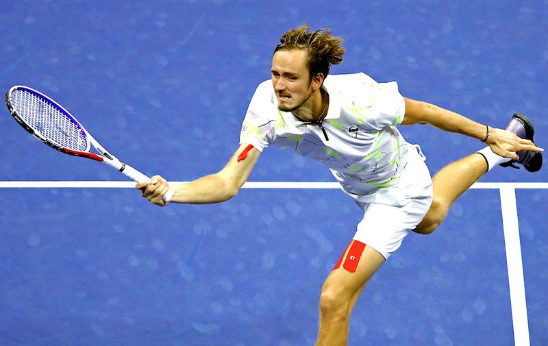 NEW YORK, NEW YORK - SEPTEMBER 08: Daniil Medvedev of Russia returns a shot during the fourth set of his Men's Singles final match against Rafael Nadal of Spain on day fourteen of the 2019 US Open at the USTA Billie Jean King National Tennis Center on September 08, 2019 in the Queens borough of New York City. (Photo by Clive Brunskill/Getty Images)