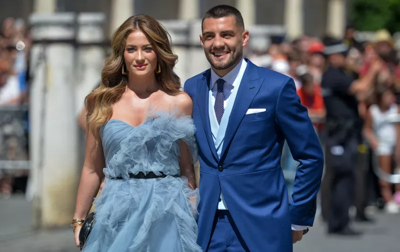 SEVILLE, SPAIN - JUNE 15: Mateo Kovacic and Izabel Andrijanic attend the wedding of real Madrid football player Sergio Ramos and Tv presenter Pilar Rubio at Seville's Cathedral on June 15, 2019 in Seville, Spain. (Photo by Aitor Alcalde/Getty Images)