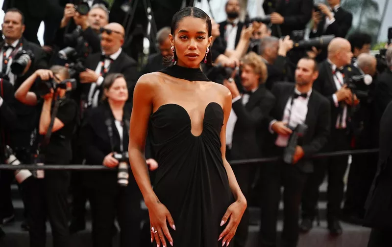 US actress Laura Harrier arrives for the screening of the film "Kaibutsu" (Monster) during the 76th edition of the Cannes Film Festival in Cannes, southern France, on May 17, 2023. (Photo by Patricia DE MELO MOREIRA / AFP)