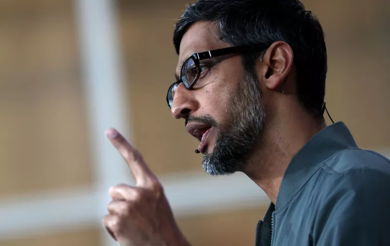 MOUNTAIN VIEW, CALIFORNIA - MAY 07: Google CEO Sundar Pichai delivers the keynote address at the 2019 Google I/O conference at Shoreline Amphitheatre on May 07, 2019 in Mountain View, California. The annual Google I/O Conference runs through May 8.   Justin Sullivan/Getty Images/AFP