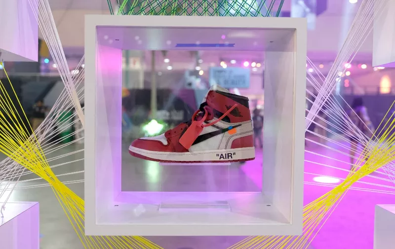 LOS ANGELES, CALIFORNIA - JUNE 22: An Air Jordan shoe is displayed at the Kicksperience Stage Sponsored By Sprite during the BET Experience at Staples Center on June 22, 2019 in Los Angeles, California.   Sarah Morris/Getty Images for BET/AFP (Photo by Sarah Morris / GETTY IMAGES NORTH AMERICA / Getty Images via AFP)