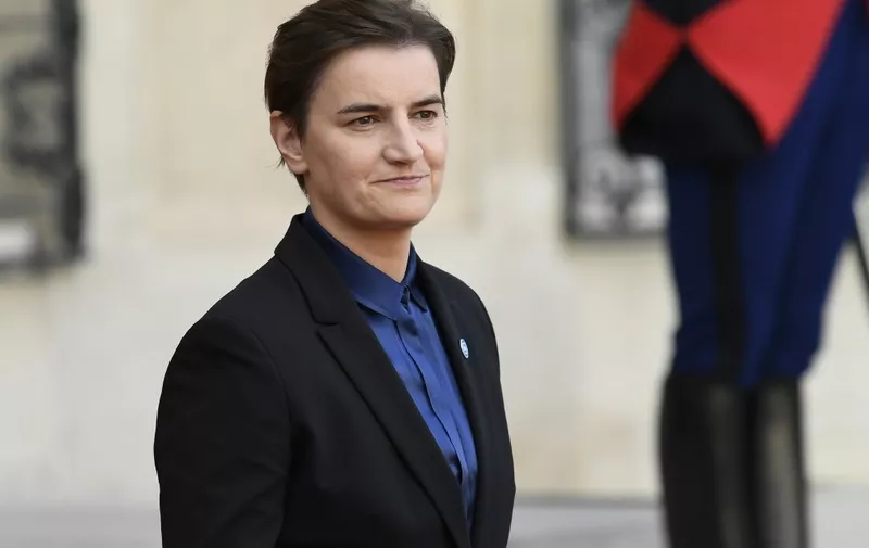 Serbian Prime Minister Ana Brnabic looks on as she leaves The Elysee Presidential Palace in Paris on September 30, 2019, following a luncheon after a church service for former French President Jacques Chirac. - Former French President Jacques Chirac died on September 26, 2019 at the age of 86. (Photo by Bertrand GUAY / AFP)