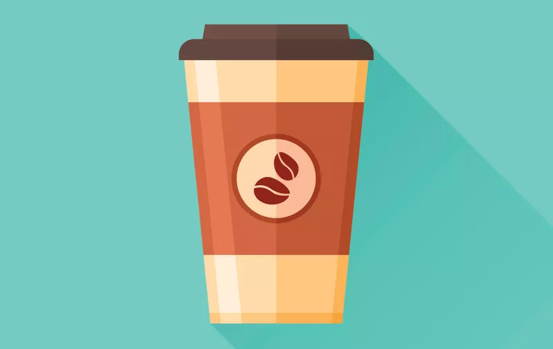 Disposable coffee cup flat icon with long shadow. Coffee takeaway. Vector illustration.