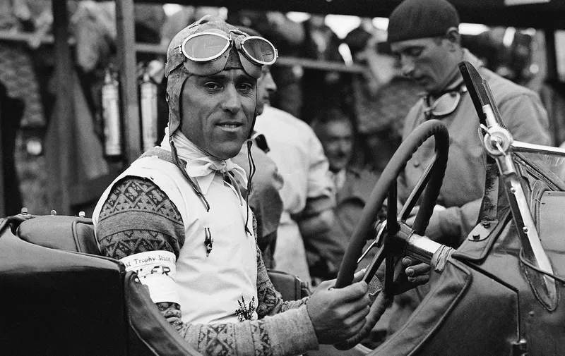 Mortor racing driver Tazio Nuvolari in a British M.G. Magnette after he won the Ulster Tourist Trophy Motor Race in Belfast, Northern Ireland on Sept 2, 1933. (AP Photo/Staff/Len Puttnam)