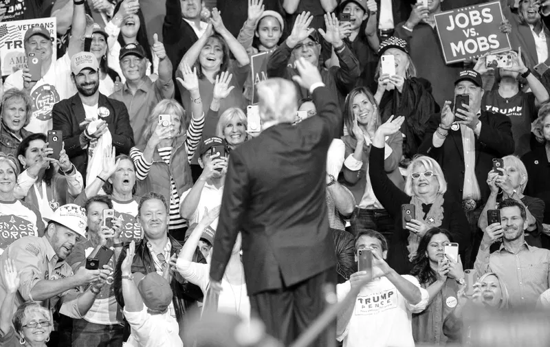Supporters wave to President Donald Trump after the conclusion of his speech at a campaign rally for Senator Ted Cruz in Houston, Texas on October 22, 2018. Cruz is running for re-election to his second term against Democratic candidate Beto O'Rourke. Photo by /UPI, Image: 392208946, License: Rights-managed, Restrictions: , Model Release: no, Credit line: Profimedia, UPI