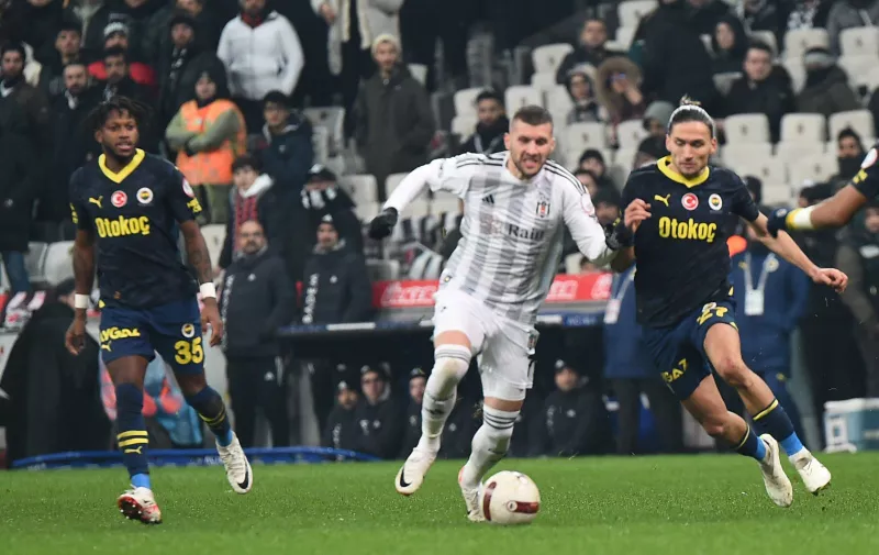 Ante Rebic C of Besiktas and Fred C , Miguel Crespo R of Fenerbahce battle for the ball during the Turkish Super League match between Besiktas and Fenerbahce at Tupras Stadium on December 9, 2023 in Istanbul, Turkey. Photo by SeskimPhoto  PUBLICATIONxNOTxINxTUR