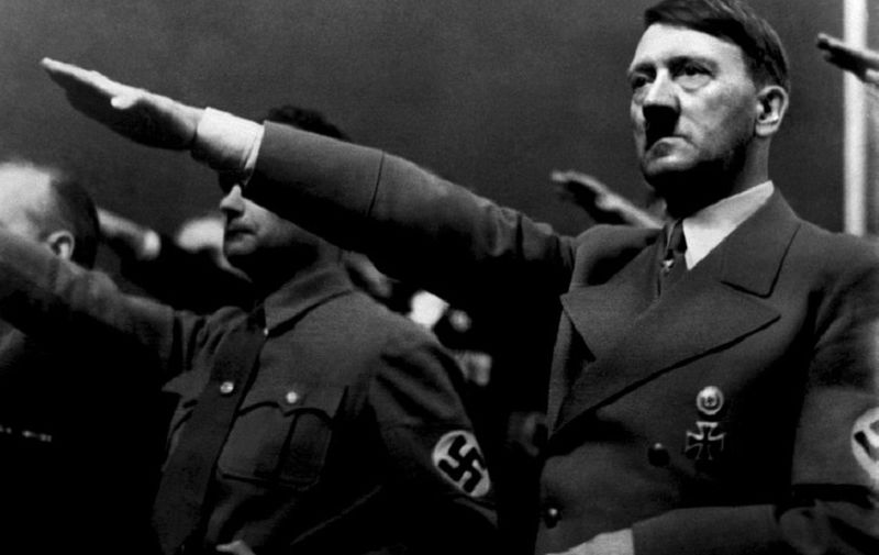 A picture dated 1939 shows German Nazi Chancellor Adolf Hitler giving the nazi salute during a rally next to "Deputy Furhrer" Rudolf Hess. AFP PHOTO / FRANCE PRESSE VOIR / AFP PHOTO / FRANCE PRESSE VOIR