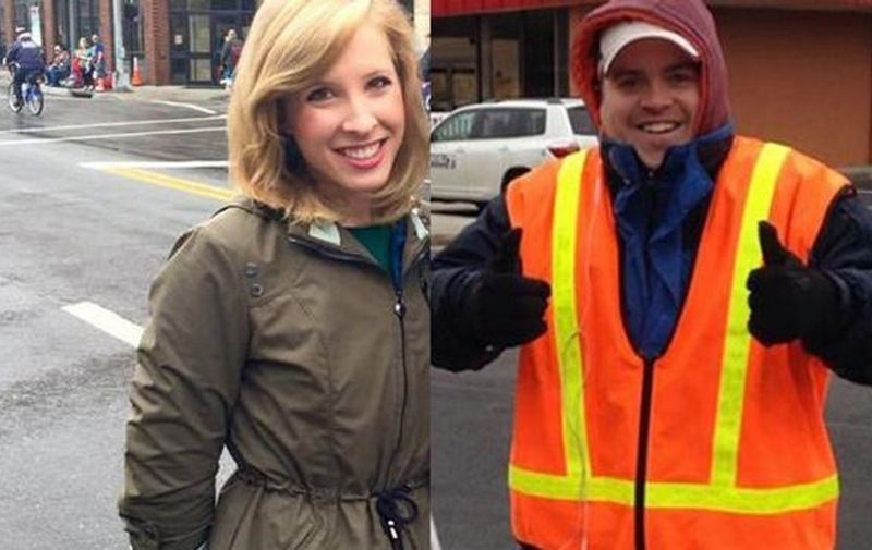 This undated photo courtesy of WDBJ7-TV in Roanoke, Virginia shows Alison Parker and Adam Ward, two WDBJ7-TV employees, who were killed in an attack at Bridgewater Plaza in Moneta, Virginia on August 26, 2015. Reporter Alison Parker, 24, and cameraman Adam Ward, 27, were fatally shot at close range while conducting an on-air interview for WDBJ in Roanoke, about 240 miles (385 kilometers) southwest of Washington,DC. The man suspected of killing the two journalists as they carried out the live interview died Wednesday from a self-inflicted gunshot wound, a local official said. Vester Flanagan, also known as Bryce Williams, died at a hospital in northern Virginia outside Washington, after the shooting, Franklin County Sheriff Bill Overton told reporters. AFP PHOTO/WDBJ7/HANDOUT = RESTRICTED TO EDITORIAL USE - MANDATORY CREDIT "AFP PHOTO /WDBJ7-TV " - NO MARKETING NO ADVERTISING CAMPAIGNS - DISTRIBUTED AS A SERVICE TO CLIENTS =