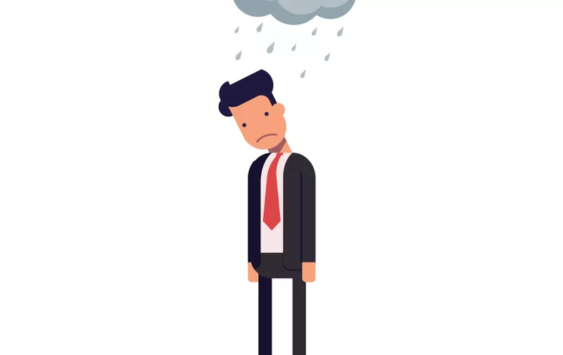 Concept of sad businessman or manager. Flat character isolated on white background. Vector, illustration EPS10