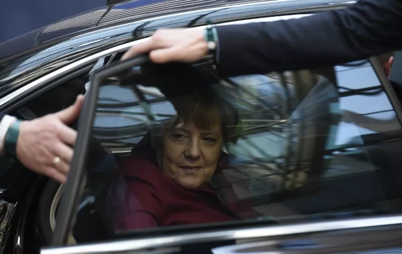 Germany's Chancellor Angela Merkel arrives for the European Union summit in Brussels on March 17, 2016, where 28 EU leaders will discuss the ongoing refugee crisis.     AFP PHOTO / JOHN THYS / AFP / JOHN THYS