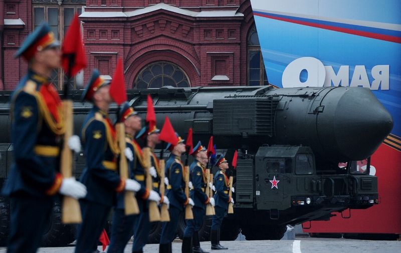 One of Russia's Topol intercontinental ballistic missile launchers rolls during Victory Day parade at the Red Square in Moscow, on May 9, 2012. Thousands of Russian soldiers marched today across Red Square to mark the 67 years since the victory over Nazi Germany in World War II. AFP PHOTO / NATALIA KOLESNIKOVA (Photo by NATALIA KOLESNIKOVA / AFP)