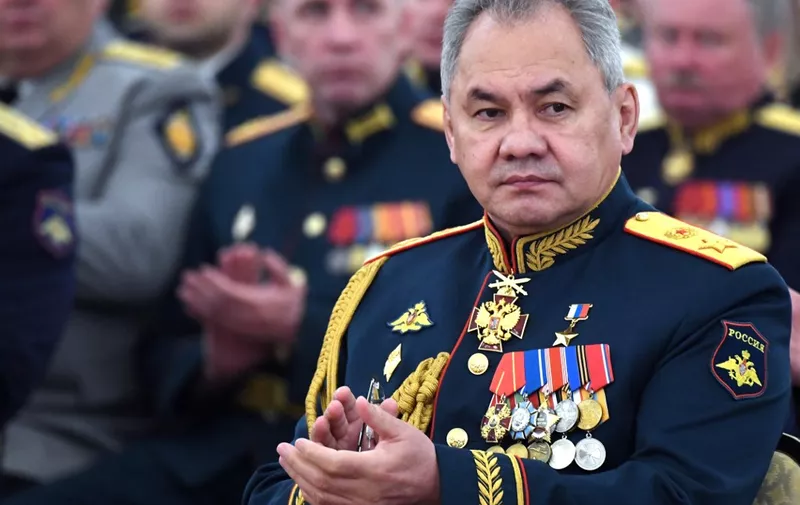 Russian Defence Minister Sergei Shoigu attends a meeting with graduates of the country's higher military schools at the Kremlin in Moscow on June 21, 2022. (Photo by Mikhail METZEL / Sputnik / AFP)