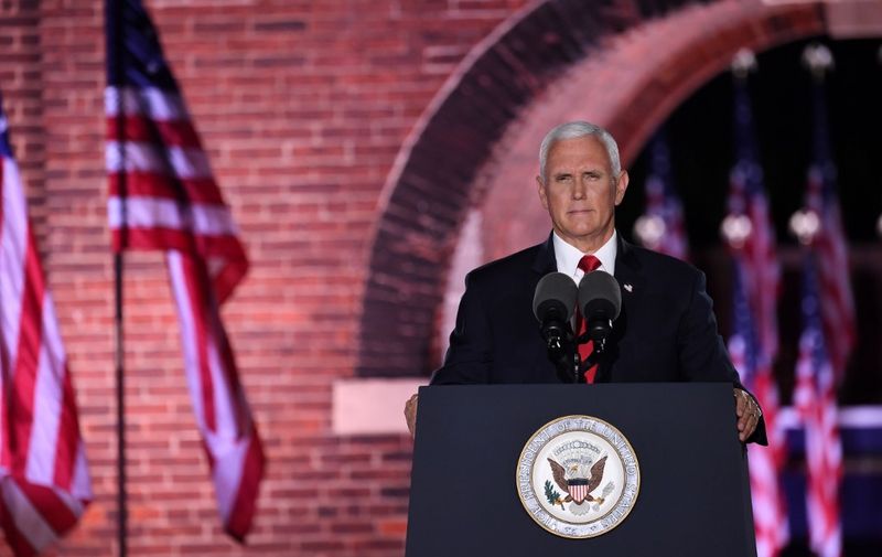 US Vice President Mike Pence speaks during the third night of the Republican National Convention at Fort McHenry National Monument in Baltimore, Maryland, August 26, 2020. (Photo by SAUL LOEB / AFP)