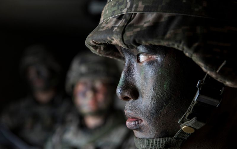EXCLUSIVE: September 5, 2017 - Baengnyeongdo Island, South Korea: South Korean Marines train on Baengnyeongdo Island as tensions mount with North Korea. Kim Jong Un has continued threats of nuclear weapons testing leading US President Trump to threaten possible military resolve., Image: 348603039, License: Rights-managed, Restrictions: EXCLUSIVE, Model Release: no, Credit line: Profimedia, Polaris