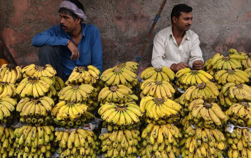 Indian fruit vendors wait for customers as they sell bananas on the roadside in Amritsar on April 1, 2015. AFP PHOTO/NARINDER NANU / AFP / NARINDER NANU