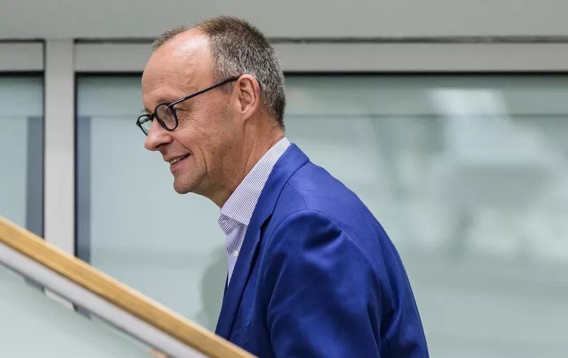 Leader of Germany's Christian Democratic Union (CDU) Friedrich Merz leaves after a press conference at the CDU's headquarters in Berlin on July 12, 2023. (Photo by John MACDOUGALL / AFP)