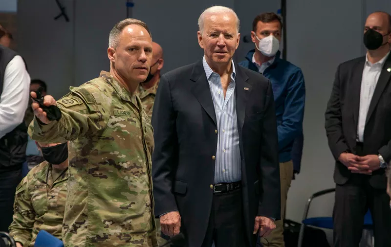 March 25, 2022, Jasionka, Poland: U.S President Joe Biden, is introduced to the troops by Army Maj. Gen. Christopher C. LaNeve, the commanding general of the 82nd Airborne Division, during a visit March 25, 2022 in Jasionka, Poland. Biden visited the 82nd Airborne Division deployed to southeastern Poland in support of NATO.,Image: 673177413, License: Rights-managed, Restrictions: ***
HANDOUT image or SOCIAL MEDIA IMAGE or FILMSTILL for EDITORIAL USE ONLY! * Please note: Fees charged by Profimedia are for the Profimedia's services only, and do not, nor are they intended to, convey to the user any ownership of Copyright or License in the material. Profimedia does not claim any ownership including but not limited to Copyright or License in the attached material. By publishing this material you (the user) expressly agree to indemnify and to hold Profimedia and its directors, shareholders and employees harmless from any loss, claims, damages, demands, expenses (including legal fees), or any causes of action or allegation against Profimedia arising out of or connected in any way with publication of the material. Profimedia does not claim any copyright or license in the attached materials. Any downloading fees charged by Profimedia are for Profimedia's services only. * Handling Fee Only 
***, Model Release: no, Credit line: Profimedia