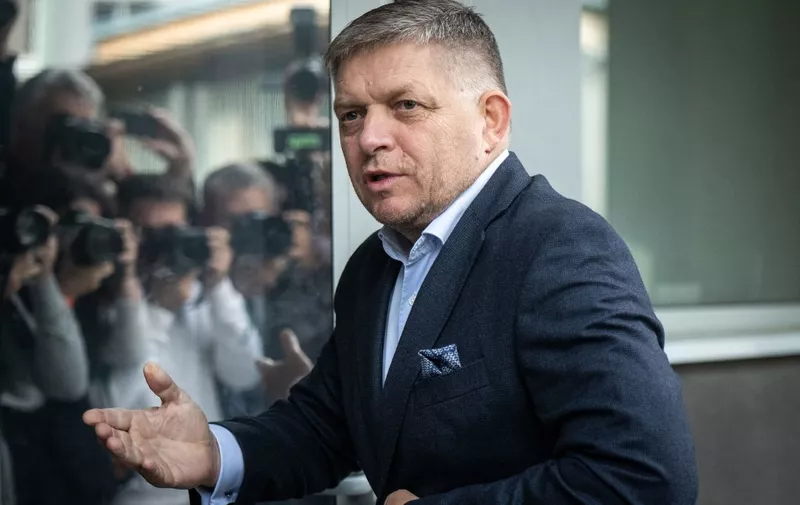 Chairman of Smer-Social Democracy party Robert Fico arrives for a press conference at the party's headquarters after an early parliamentary election in Bratislava, Slovakia on October 1, 2023. A populist party that wants to stop military aid to Ukraine and is critical of the EU and NATO has won Slovakia's election, results showed on October 1. The Smer-SD party led by former prime minister Robert Fico scored 23 percent in Saturday's vote, beating the centrist Progressive Slovakia at 18 percent. (Photo by VLADIMIR SIMICEK / AFP)