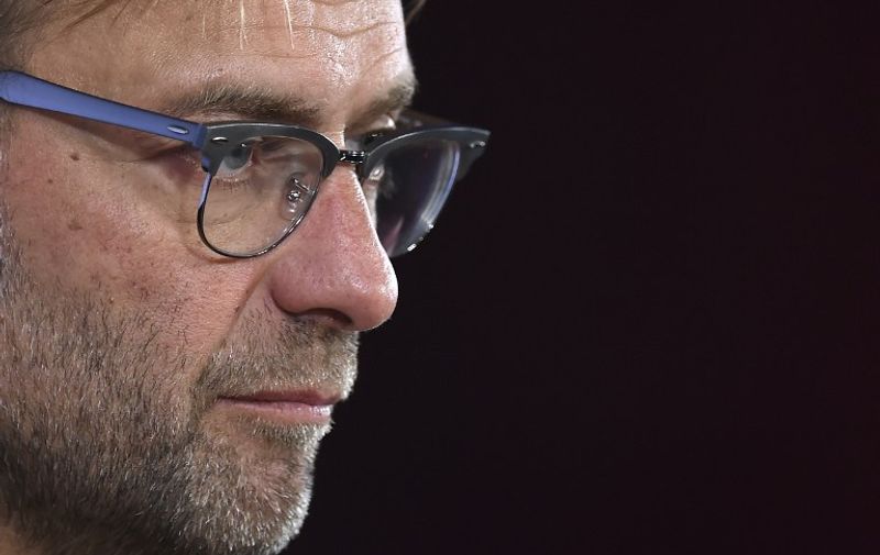 Liverpool's new German manager Jurgen Klopp talks during a press conference to announce his new appointment at Anfield in Liverpool, northwest England, on October 9, 2015. Klopp described his job as "the biggest challenge" in world football on October 9 following his appointment as the successor to Brendan Rodgers. Former Borussia Dortmund head coach Klopp, 48, was appointed on October 8 on a three-year contract following the dismissal of Rodgers, who was sacked October 4 after three and a half years at the club.  AFP PHOTO / PAUL ELLIS  

RESTRICTED TO EDITORIAL USE. No use with unauthorized audio, video, data, fixture lists, club/league logos or 'live' services. Online in-match use limited to 75 images, no video emulation. No use in betting, games or single club/league/player publications. / AFP PHOTO / PAUL ELLIS