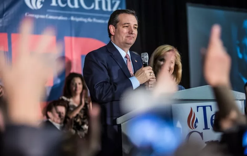 DES MOINES, IA - FEBRUARY 1: Republican presidential candidate Sen. Ted Cruz (R-TX) speaks at a caucus night rally on February 1, 2016 in Des Moines, Iowa. Cruz beat out frontrunner Donald Trump and other contenders to win the Iowa caucuses.   Brendan Hoffman/Getty Images/AFP