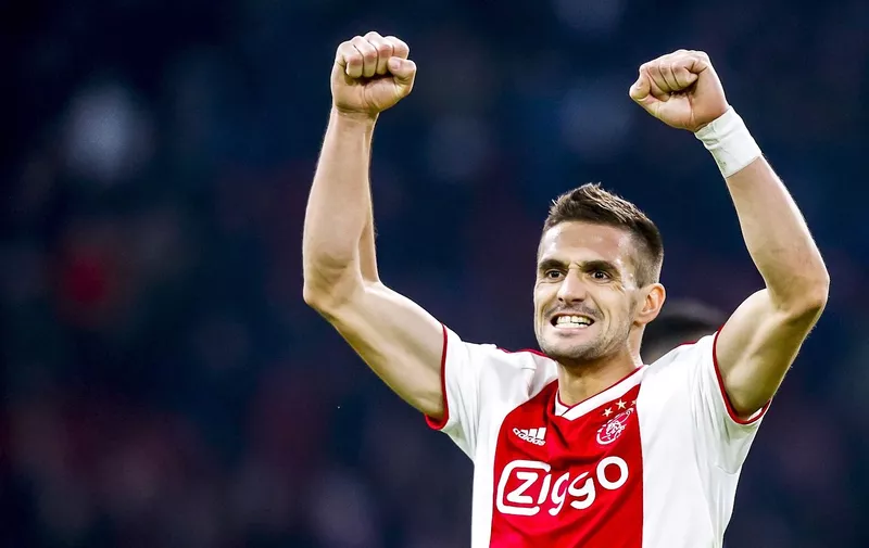 AMSTERDAM, Ajax &#8211; PEC Zwolle 2-1, 13-03-2019 football, Dutch Eredivisie Season 2018 &#8211; 2019, Stadium de Arena, Ajax player Dusan Tadic celebrating the victory after the match Ajax &#8211; PEC Zwolle, Image: 419347541, License: Rights-managed, Restrictions: *** World Rights Except Austria and The Netherlands ***, Model Release: no, Credit line: Profimedia, SIPA USA