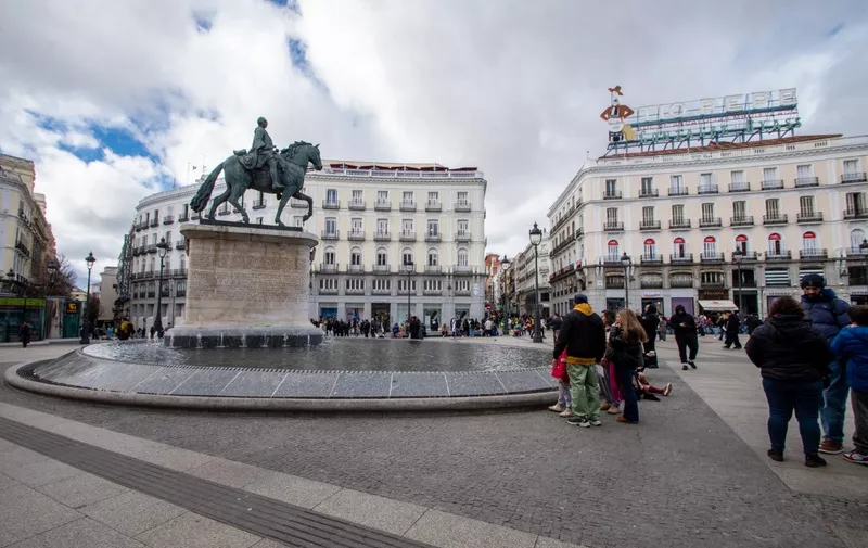 The equestrian statue of Carlos III is standing in the Puerta del Sol, where it has been since 1994. Carlos III of Bourbon, King of the Two Sicilies, came back to Madrid on December 9, 1759, to become the King of Spain after spending nearly 30 years in Italy. This is in Madrid, Spain, on April 3, 2024. (Photo by Francesco Militello Mirto/NurPhoto) (Photo by Francesco Militello Mirto / NurPhoto / NurPhoto via AFP)