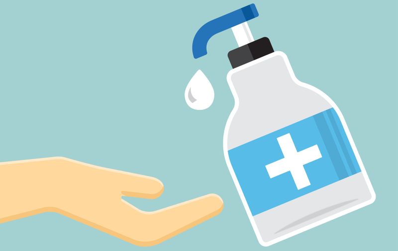 Disinfection. Hand sanitizer bottle icon, washing gel. Vector illustration
