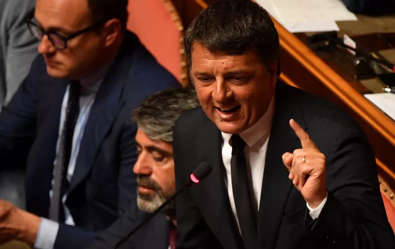 Italian senator for the left-wing party Partito Democratico (PD) and former Prime Minister Matteo Renzi delivers a speech at the Italian Senate, in Rome, on August 20, 2019, as the country faces a political crisis. - Italy's Prime Minister Giuseppe Conte says to offer resignation during his speech at the Senate after calling Italy's far-right Interior Minister Matteo Salvini "irresponsible" to spark a political crisis by pulling the plug on the governing coalition. (Photo by Andreas SOLARO / AFP)