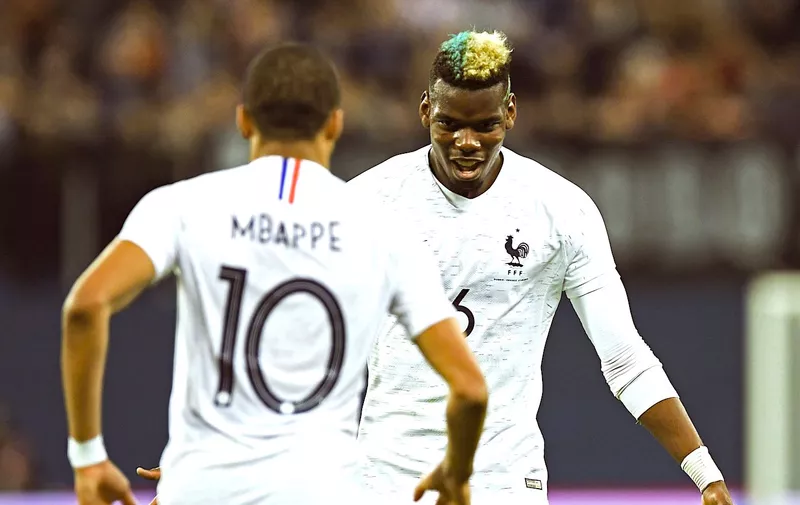 5465002 27.03.2018 France&#8217;s Kylian Mbappe and Paul Pogba celebrate a goal scored during a friendly match between the national teams of Russia and France., Image: 367168063, License: Rights-managed, Restrictions: , Model Release: no, Credit line: Profimedia, Sputnik
