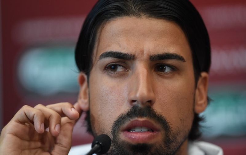 German midfielder Sami Khedira attends a press conference at a hotel in Almancil on June 12, 2015 on the eve of the EURO 2016 group D qualifying football match Gibraltar vs Germany. AFP PHOTO/ FRANCISCO LEONG