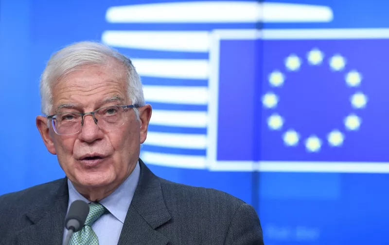 European Union for Foreign Affairs and Security Policy Josep Borrell gives a press conference during a Foreign Affairs Council meeting at the EU headquarters in Brussels on November 15, 2021. (Photo by JOHN THYS / AFP)