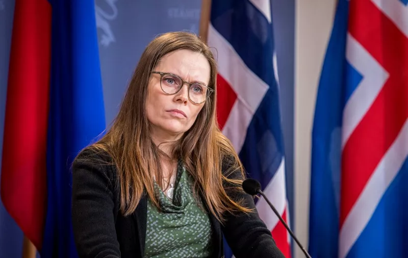 Iceland's Prime Minister Katrin Jakobsdottir listens during a joint press conference with her counterparts from Lichtenstein and Norway on February 3, 2020 in Oslo. (Photo by Ole Berg-Rusten / NTB Scanpix / AFP) / Norway OUT