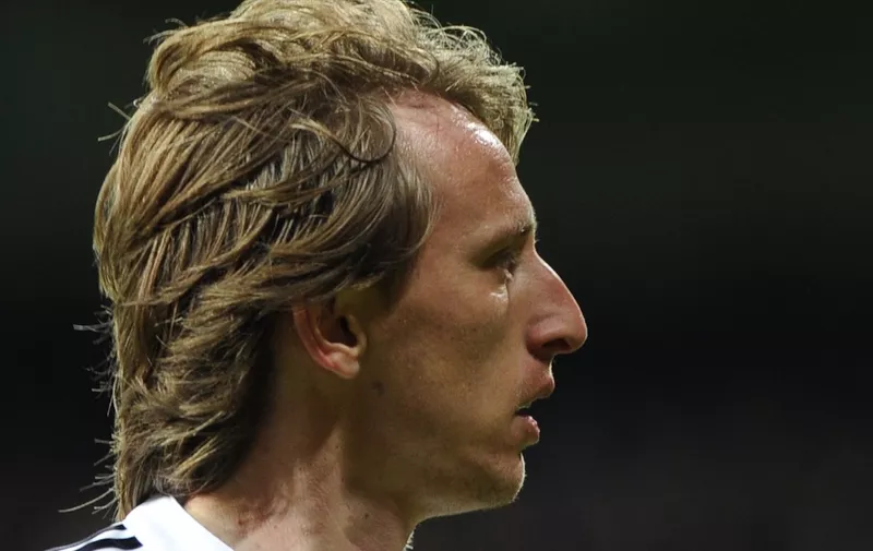 Real Madrid Defender, Jose I. Fernandez Iglesias - NACHO, number 18 . Real Madrid Midfielder, Luka Modric - MODRIC, number 19. Round 27 of the BBVA league soccer match between Real Madrid - Levante UD at the Santiago Bernabeu estadium Madrid - Spain by March 15 2015., Image: 227703227, License: Rights-managed, Restrictions: Not available for license and invoicing to customers located in France., Model Release: no, Credit line: Profimedia, Corbis