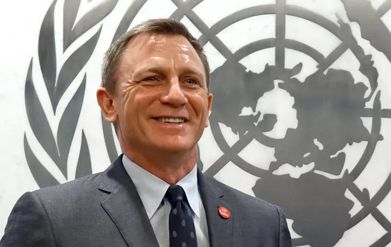 Actor Daniel Craig, who was named as the UN Global Advocate for the Elimination of  Mines and Explosive Hazards at the United Nations in New York on April 14, 2015.  AFP PHOTO /  TIMOTHY  A. CLARY