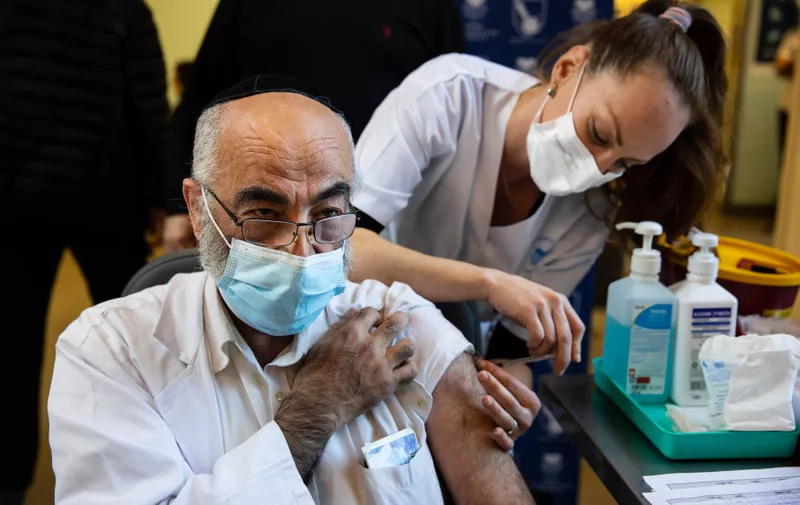 December 20, 2020 - Tel Aviv, Israel: First day of vaccinating medical staff at Sourasky Medical Center in Tel Aviv with Pfizer Covid-19 vaccine. The medical staff in the hospitals are the first to get the vaccine for Covid-19.,Image: 577504033, License: Rights-managed, Restrictions: No publication in Israel, Model Release: no