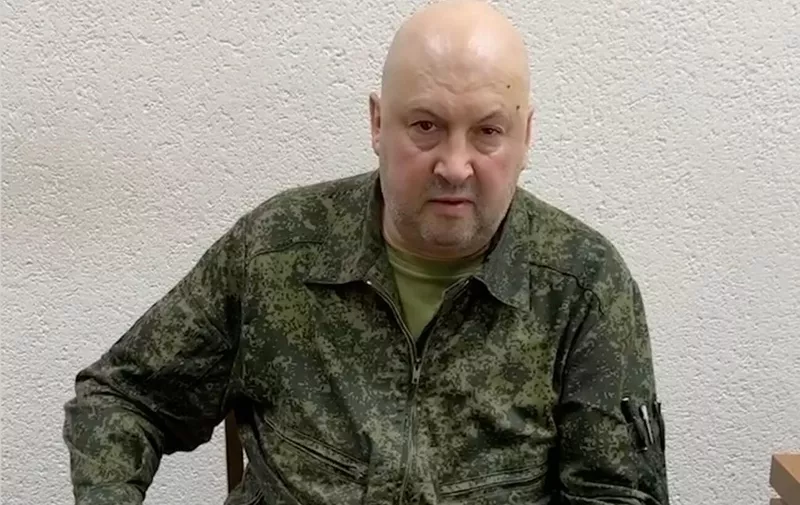 UNSPECIFIED - JUNE 24: (----EDITORIAL USE ONLY – MANDATORY CREDIT - " RUSSIAN DEFENCE MINISTRY / HANDOUT" - NO MARKETING NO ADVERTISING CAMPAIGNS - DISTRIBUTED AS A SERVICE TO CLIENTS----) A screen grab captured from a video shows Sergei Surovikin addresses the Wagner PMC leadership, commanders and soldiers on June 24, 2023. Generals accused Prigozhin of an attempted coup with Russia's top commander in Ukraine, Sergey Surovikin, urging Wagner fighters to obey President Vladimir Putin. The Russian Federal Security Service (FSB) urged Wagner fighters to detain their leader, Yevgeny Prigozhin, after the head of the paramilitary group accused Russian forces of attacking his mercenaries. Russian Defense Ministry/Handout / Anadolu Agency (Photo by Russian Defense Ministry/Handout / ANADOLU AGENCY / Anadolu Agency via AFP)