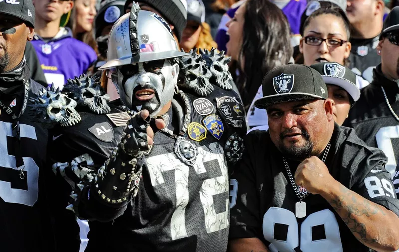November 15, 2015: Fans of the Oakland Raiders in action during a 30-14 loss to the Minnesota Vikings at the Oakland Coliseum in Oakland,CA. John Pyle/CSM, Image: 266708063, License: Rights-managed, Restrictions: , Model Release: no, Credit line: Profimedia, Zuma Press &#8211; Archives