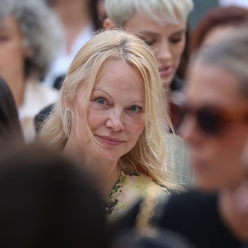 Pamela Anderson attends the Victoria Beckham Womenswear Spring-Summer 2024 show as part of Paris Fashion Week in Paris, France on September 29, 2023.,Image: 809592827, License: Rights-managed, Restrictions: , Model Release: no