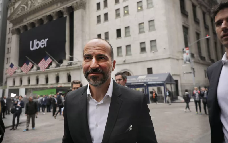NEW YORK, NEW YORK - MAY 10: Uber CEO Dara Khosrowshahi walks outside of the New York Stock Exchange (NYSE) before ringing the Opening Bell at the NYSE as the ride-hailing company Uber makes its highly anticipated initial public offering (IPO) on May 10, 2019 in New York City. Uber will start trading on the New York Stock Exchange after raising $8.1 billion in the biggest U.S. IPO in five years.Thousands of Uber and other app based drivers protested around the country on Wednesday to demand better pay and working conditions including sick leave, over time and a minimum wage. (Photo by Spencer Platt/Getty Images)