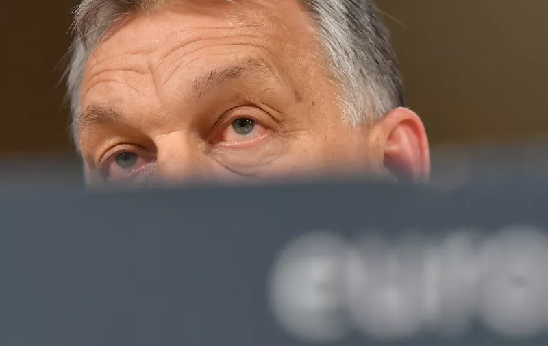Hungary's Prime Minister Victor Orban addresses a press conference at the end of a European People's Party (EPP) meeting at the European Parliament in Brussels on March 20, 2019.  The Fidesz party of firebrand Hungarian Prime Minister Viktor Orban was hit with a temporary suspension from the European People's Party. Fidesz had faced expulsion after running a controversial billboard campaign that accused European Commission head Jean-Claude Juncker and liberal US billionaire George Soros, a bete-noir of Orban, of plotting to flood Europe with migrants., Image: 420867728, License: Rights-managed, Restrictions: , Model Release: no, Credit line: EMMANUEL DUNAND / AFP / Profimedia