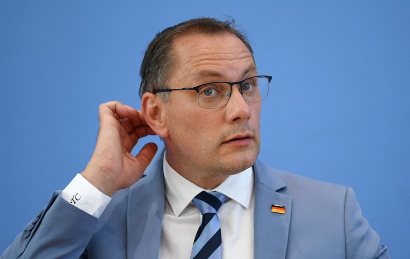 Far-right Alternative for Germany party (AfD) co-leader Tino Chrupalla reacts during a press conference in Berlin, Germany, on June 7, 2021, one day after regional elections in Saxony-Anhalt. (Photo by ANNEGRET HILSE / POOL / AFP) / The erroneous mention[s] appearing in the metadata of this photo by ANNEGRET HILSE has been modified in AFP systems in the following manner: [far-right Alternative for Germany party (AfD) co-leader Tino Chrupalla] instead of [parliamentary co-president Tino Chrupalla]. Please immediately remove the erroneous mention[s] from all your online services and delete it (them) from your servers. If you have been authorized by AFP to distribute it (them) to third parties, please ensure that the same actions are carried out by them. Failure to promptly comply with these instructions will entail liability on your part for any continued or post notification usage. Therefore we thank you very much for all your attention and prompt action. We are sorry for the inconvenience this notification may cause and remain at your disposal for any further information you may require.