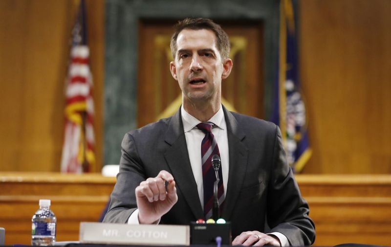 WASHINGTON, DC - MAY 05: Sen. Tom Cotton, R-Ark., speaks during a Senate Intelligence Committee nomination hearing for Rep. John Ratcliffe, R-Texas, on Capitol Hill in Washington, Tuesday, May. 5, 2020. The panel is considering Ratcliffe's nomination for director of national intelligence.   Andrew Harnik-Pool/Getty Images/AFP