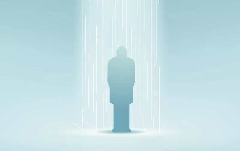 Lonely man in the rain. All elements are layered separately in vector file.