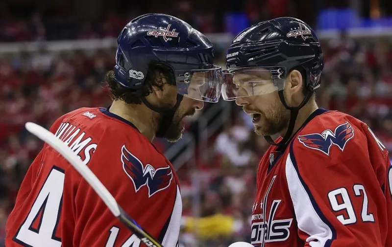May 10, 2017: Washington Capitals Right Wing #14 Justin Williams and Washington Capitals Center #92 Evgeny Kuznetsov exchange words during a NHL game 7 in the second round of the Stanley Cup playoffs between the Washington Capitals and the Pittsburgh Penguins at the Verizon Center in Washington DC. Penguins defeat the Capitals, 2-0, to push [&hellip;]