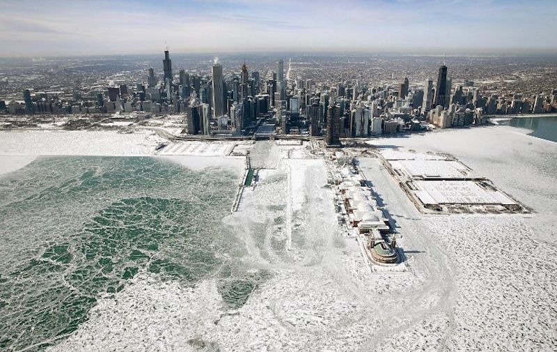 CHICAGO, ILLINOIS - JANUARY 31: Ice builds up along the shore of Lake Michigan as temperatures during the past two days have dipped to lows around -20 degrees on January 31, 2019 in Chicago, Illinois. Businesses and schools have closed, Amtrak has suspended service into the city, more than a thousand flights have been cancelled and mail delivery has been suspended as the city copes with record-setting low temperatures.   Scott Olson/Getty Images/AFP