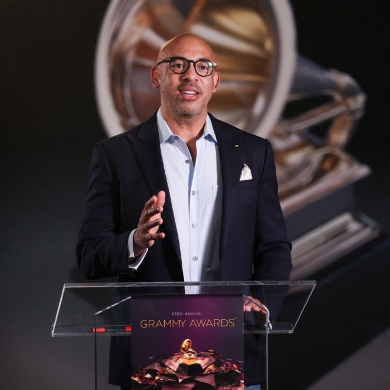 UNSPECIFIED - NOVEMBER 24: In this image released on November 24th, Interim President of The Recording Academy Harvey Mason Jr. speaks during the 63rd Annual GRAMMY Awards Nominees Announcement.   Rich Fury/Getty Images for The Recording Academy/AFP