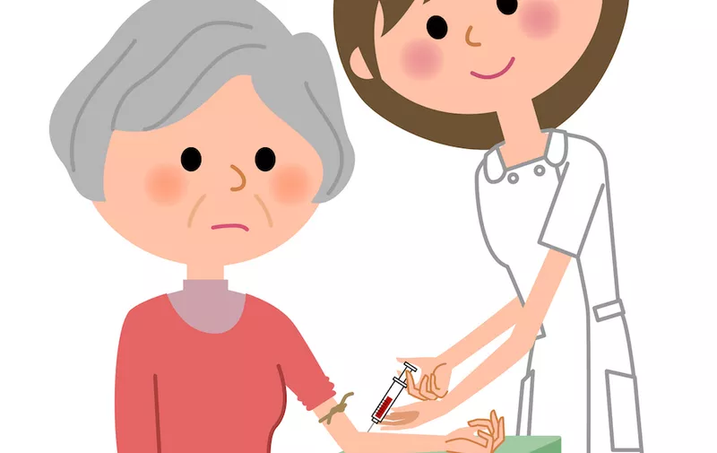 It is an illustration of a nurse who bleeds the elderly.